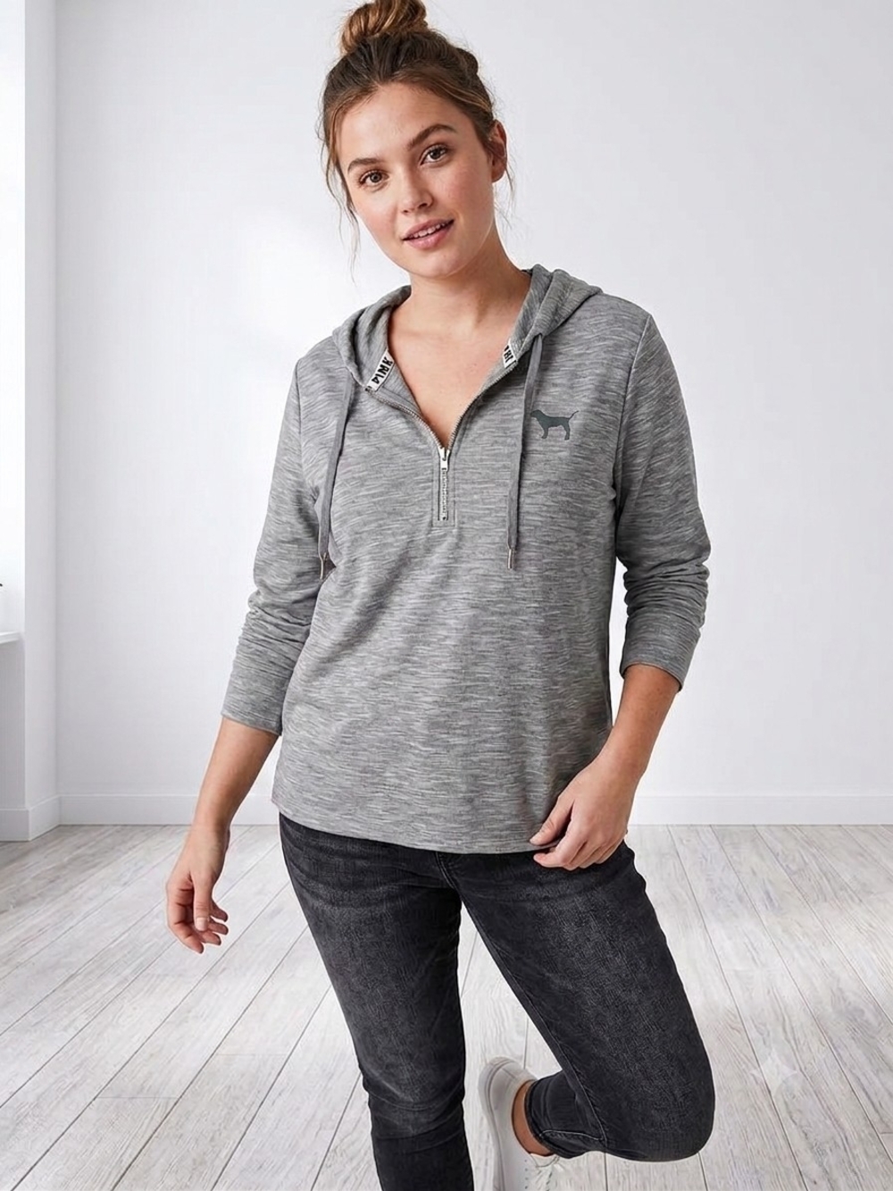 PINK Victoria's Secret Heather Gray Quarter-Zip Hoodie